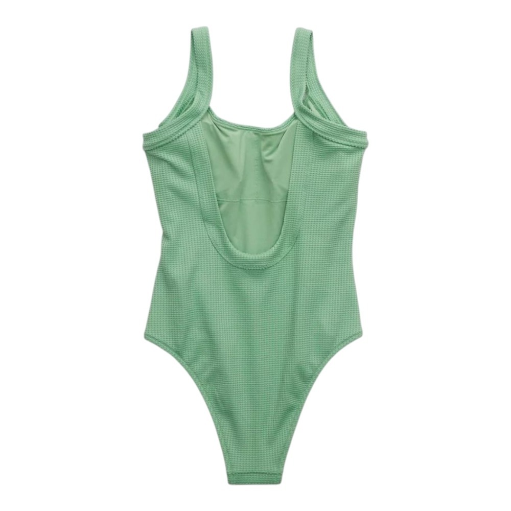 Aerie Scoop Back Textured Waffle Knit One Piece Swimsuit Sz M - Picture 8 of 8